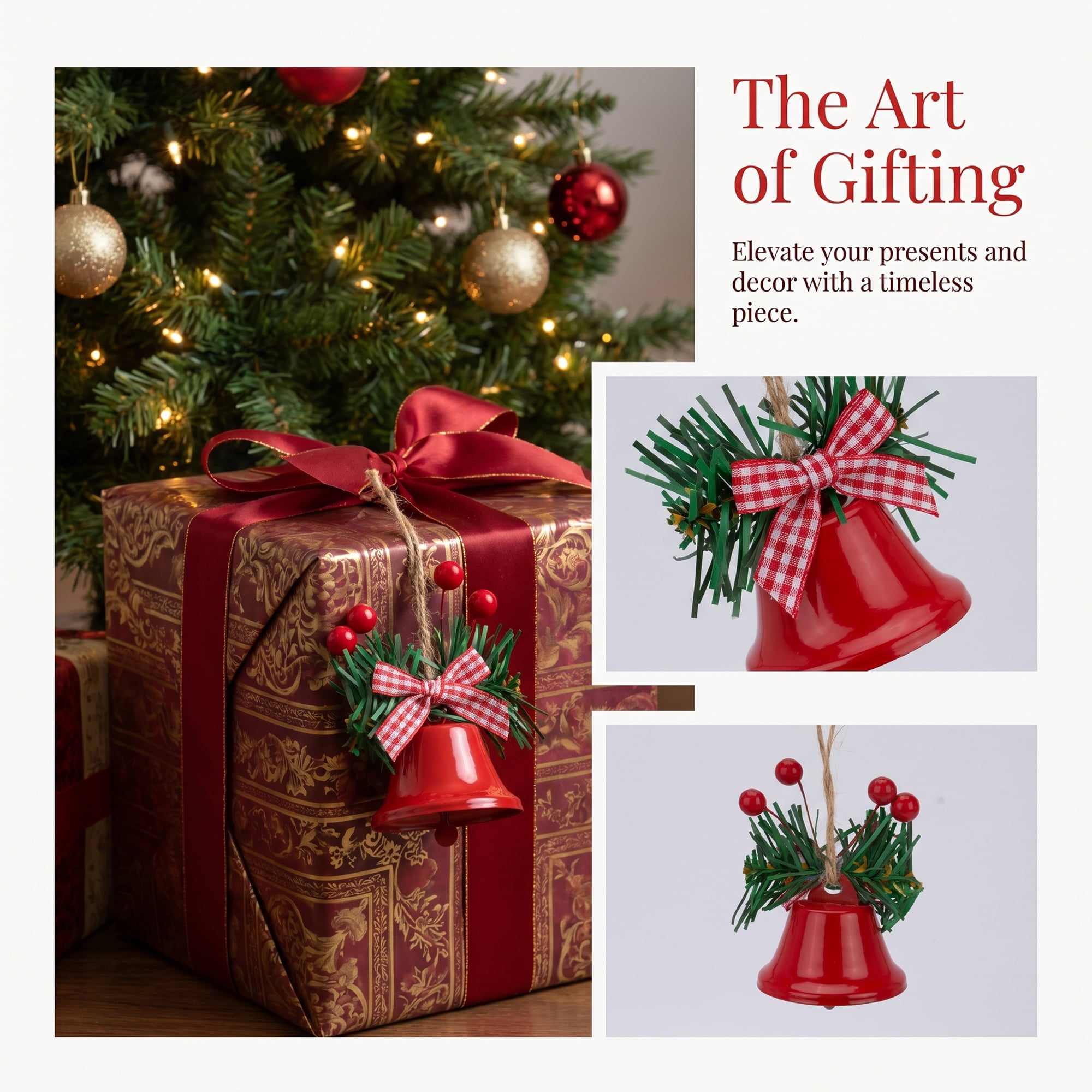 Unique Bargains 10Pcs Christmas Ornaments Rustic Iron Bells Red 1.8"L x 1.8"W x 5.3"H