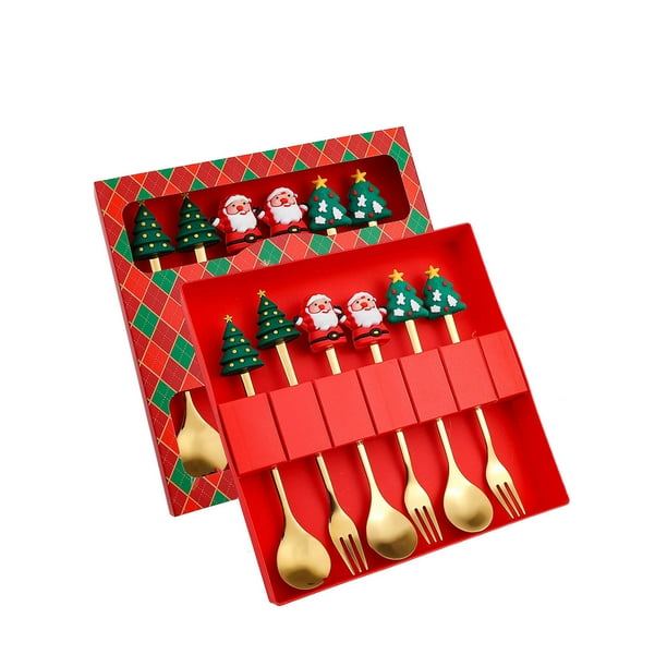 Christmas Spoon Christmas Dessert Spoon Fork Stainless Steel Tableware Set Cute Doll With Hand Gift