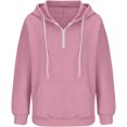 thumbnail image 5 of WTOBBY Women's Solid Color Cable Knit Hoodie, Drawstring Casual Pullover, Soft Fleece Lined Sweatshirt with Front Pocket for Hands Warming Comfort,Pink 2XL, 5 of 6