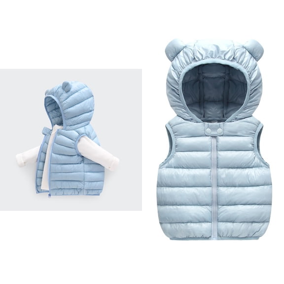 Toddler Puffer Vest Toddler Girls Winter Vest Cute Hooded Jackets with Bear Ear Thicken Windproof Zipper Warm Outwear Toddler Winter Jacket for Boys 2-3 Years