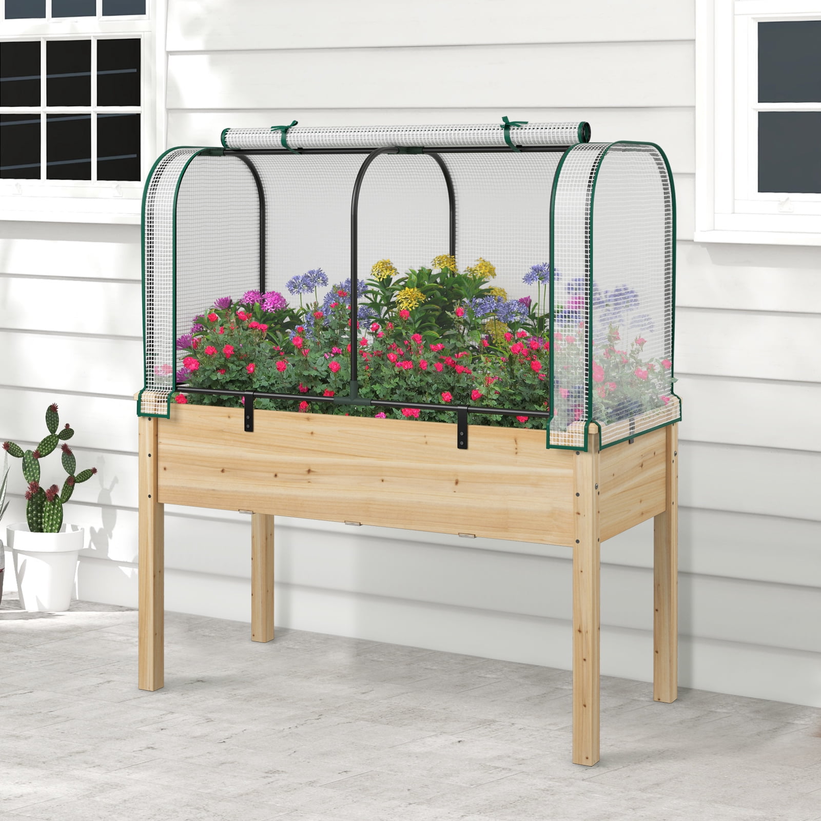 Patiojoy Portable Mini Greenhouse 47" x 22" x 24" Outdoor Green House with Roll-Up Door White