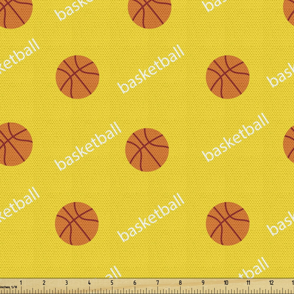 Basketball Sofa Upholstery Fabric by the Yard Athletics League Theme Balls on Yellow Backdrop