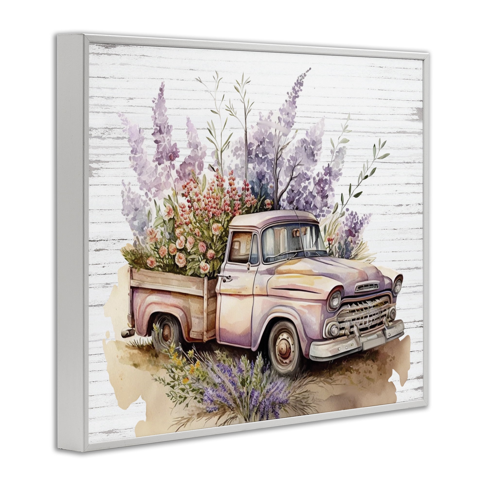 Stupell Industries Lavender Filled Truck Transportation Painting White Framed Art Print Wall Art, 14 x 11