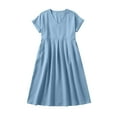 thumbnail image 4 of Fmbrln Linen Dresses for Women Summer Short Sleeve V Neck Midi Dress Casual Loose Solid A-Line Sundress with Pockets, 4 of 9