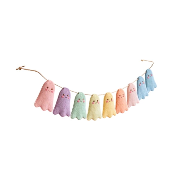 98.43 Inch Cute Pastel Ghost Felt Bunting Banner,Hanging Decor for Fireplace, Mantel,Indoor Halloween Party Styling