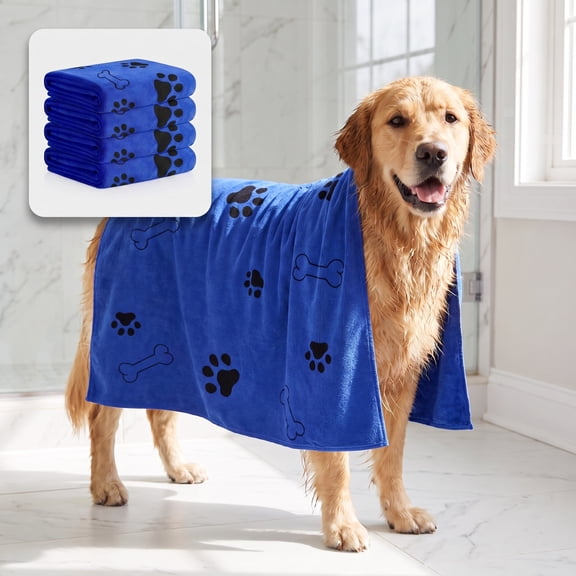 4Pcs Dog Towels for Drying Dogs, Super Absorbent Soft Microfiber Pet Bath Towel, Blue, 23.62×39.37 in