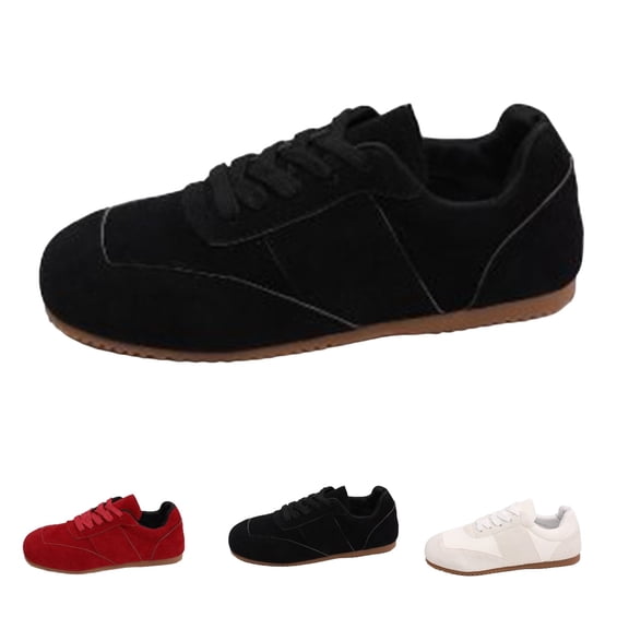 Domzle Women Faux Suede Lace-Up Fashion Sneakers Non Slip Tennis Sneaker Shoes Comfortable Athletic Sneakers Lightweight Walking Shoes Black