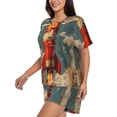 thumbnail image 2 of Uemuo Rusty Rocket Launch Pattern Women's Short-Sleeved Pajama, Button-Front Loungewear, 2-Piece Summer Sleepwear, Elastic Drawstring Shorts-Large, 2 of 7