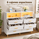 thumbnail image 5 of Zocalo Cómoda de 6 Cajones con Luz LED RGBW, Mueble de Almacenamiento con 2 Estantes Abiertos, Ideal para Dormitorio y TV de hasta 60", Blanco, 5 of 10