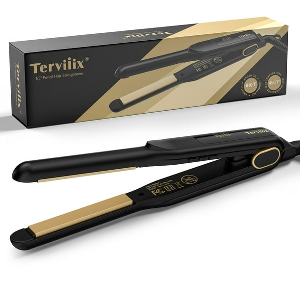 Terviiix - Plancha pequeña de 1,27 cm para cabello corto, bordes de lápiz, plancha de pelo plana, plancha alisadora pequeña para corte Pixie y retoques, plancha de cerámica plana en uno, doble