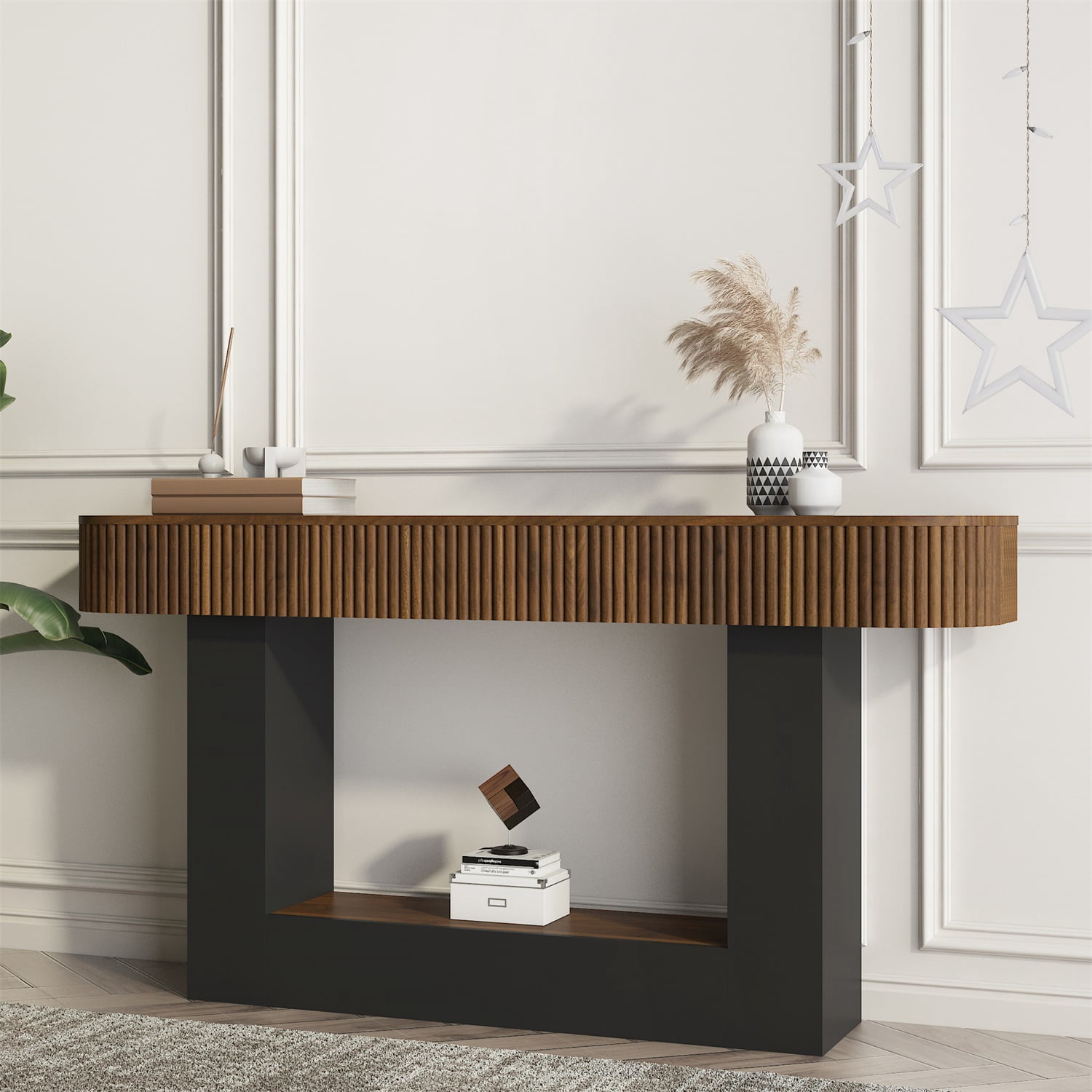 Hommoo 62.9-Inch Farmhouse Wooden Console Table, Narrow Hallway Sofa Table for Living Room, Entryway, Foyer & Behind Sofa, Walnut