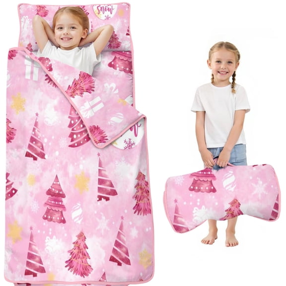 Pink Christmas Tree Toddler Nap Mats for Kids Preschool,50"x20" Sleeping Mat Bag or Kids,Toddler Sleeping Bag,Toddler Nap Mat or Daycare