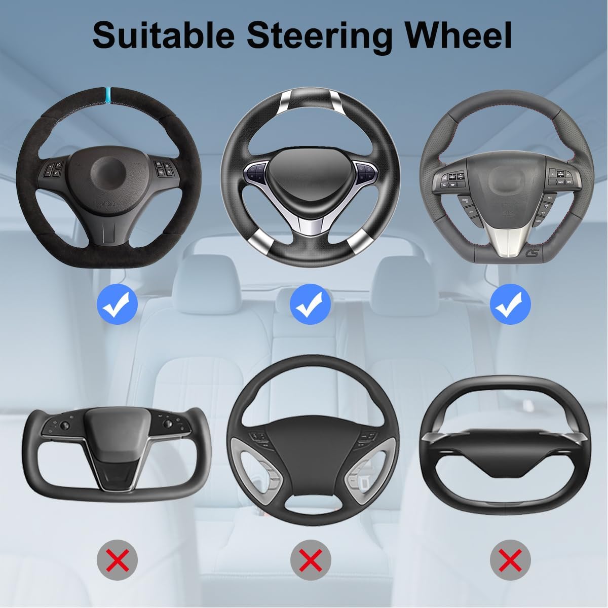 2 in 1 Large Steering Wheel Desk with Dual Slide-Out Trays, Steering Wheel Table Tray Fits for Most Cars, Adjustable Laptop Tray for Car