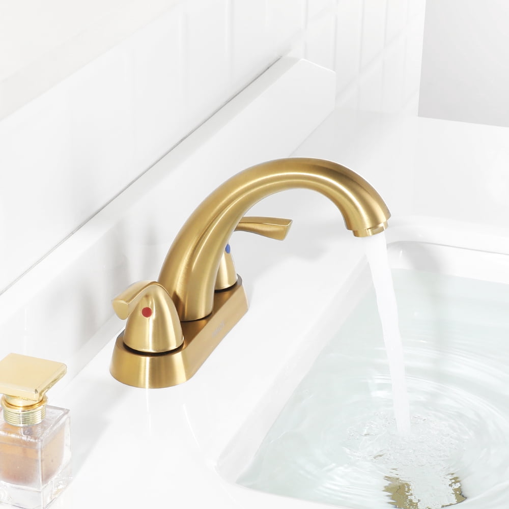 PARLOS Centerset Two-Handle Bathroom Sink Faucet with Metal Drain Assembly and Supply Hose,Brushed Gold