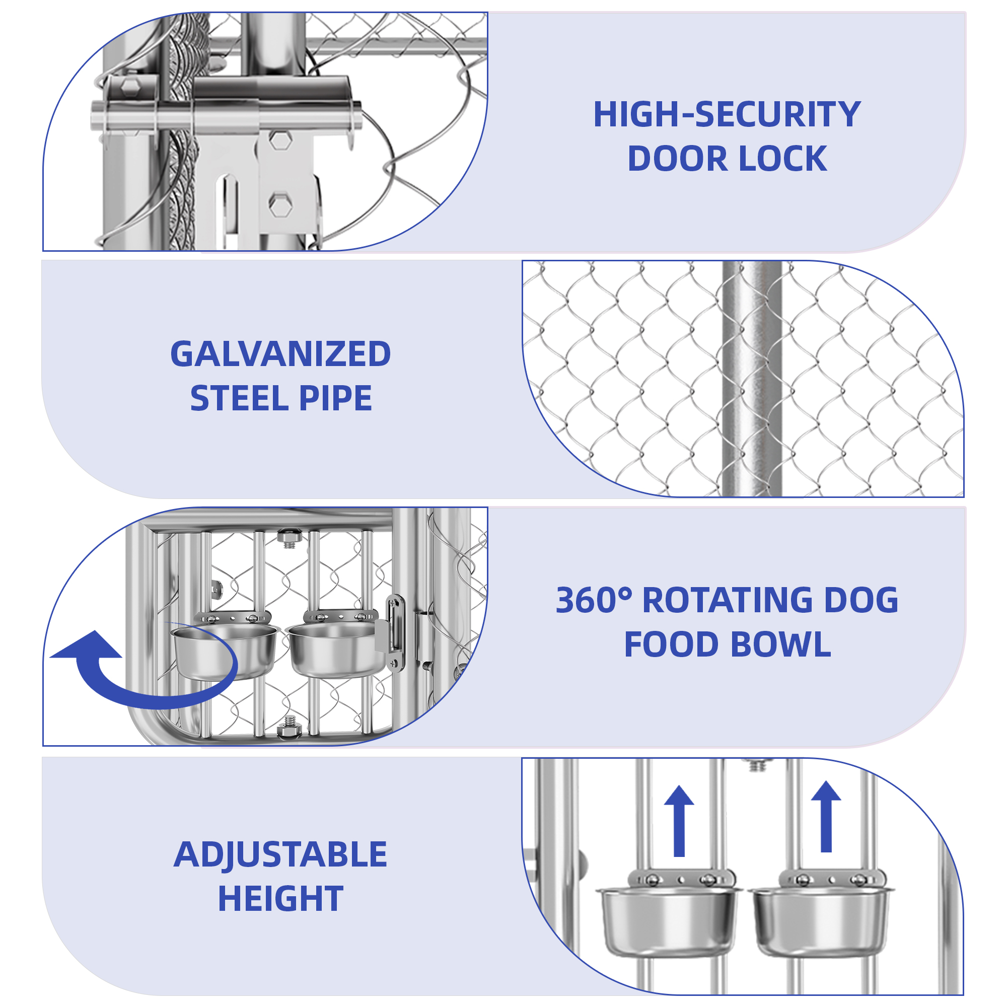 ModFusion 9.8' x 9.8' Large Outdoor Pet Kennel with Weatherproof Canopy, Secure Lock & Adjustable Feeding Bowls – Perfect for Dogs, Cats & More