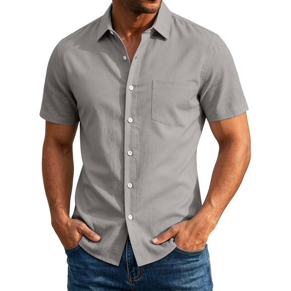 Kezqiaxn Oversized Shirt Men Summer Short Sleeve Business Work Button Up Shirt with Pockrt Fashion Clothing 2026