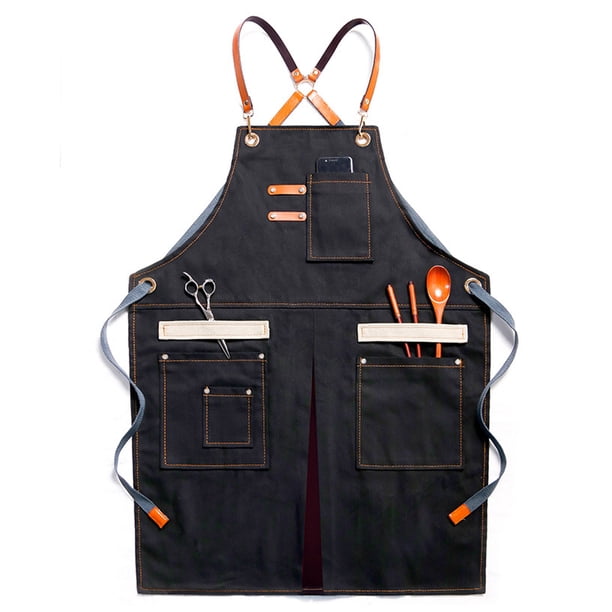 Delantales para hombres, mujeres con bolsillos de algodón enriquecidos duraderos para cocina, taller, barbacoa, delantal de chef