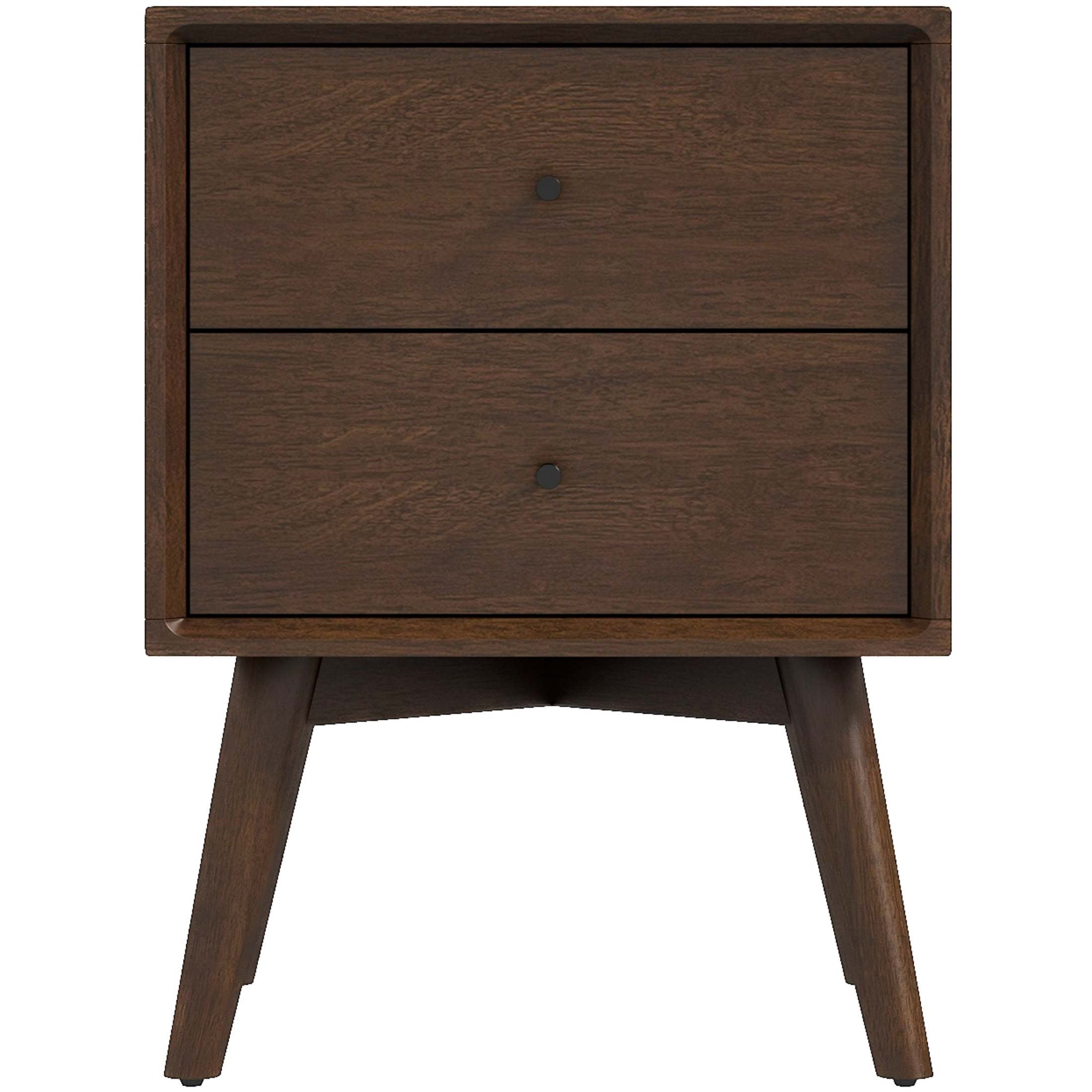 Noble House Caroline Mid-Century Modern Beveled Nightstand, Solid Walnut Wood Frame with 2 Drawers, Dark Brown