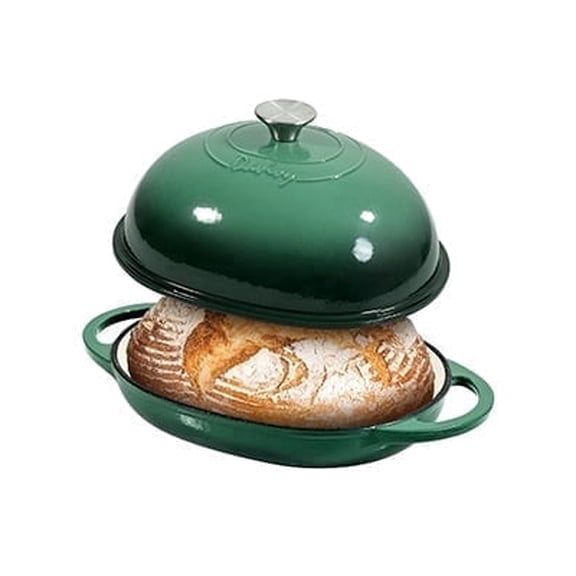 Davivy 6QT Oval Bread Dutch Oven with Domed Lid, Enameled Cast Iron Dutch Oven for Sourdough Bread Baking, Oval Cast Iron Sourdough Bread Pan with Dual Handles, Forest Green
