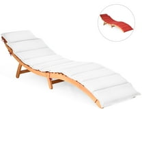 Costway Folding Wooden Outdoor Lounge Chair Chaise Red/White Cushion Pad Pool Deck