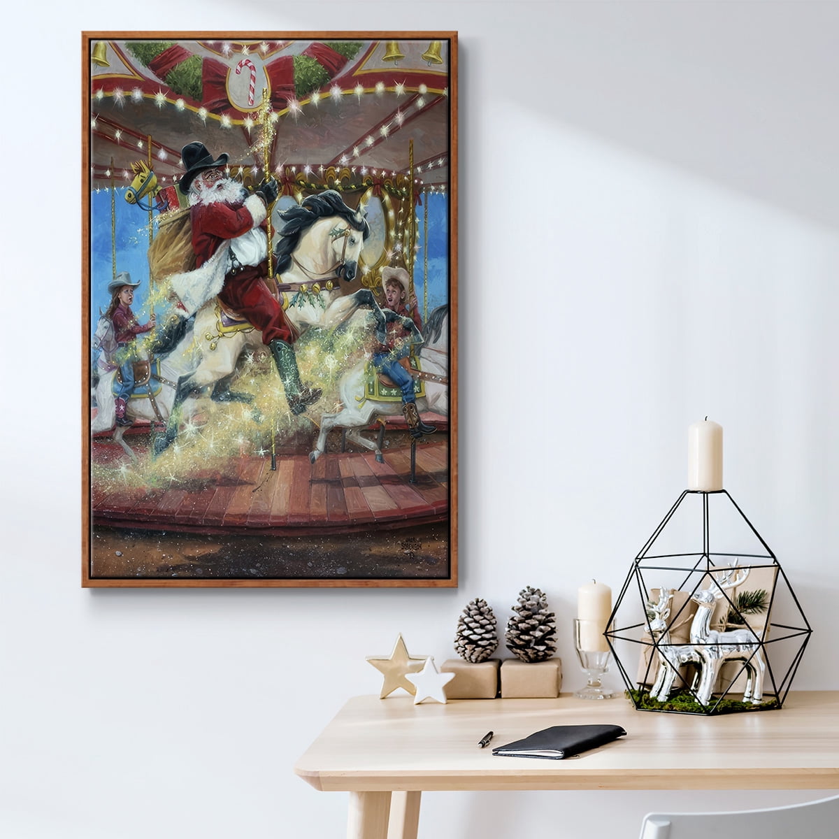 Merry Go Round - Framed Gallery Wrapped Holiday Canvas - 25 x 37 - Rosewood Frame