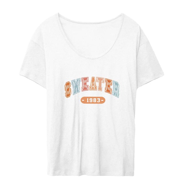 Camiseta de mujer con cuello redondo, ropa de verano a la moda, Tops informales simples de manga corta XL Yuyangstore Camiseta para mujer