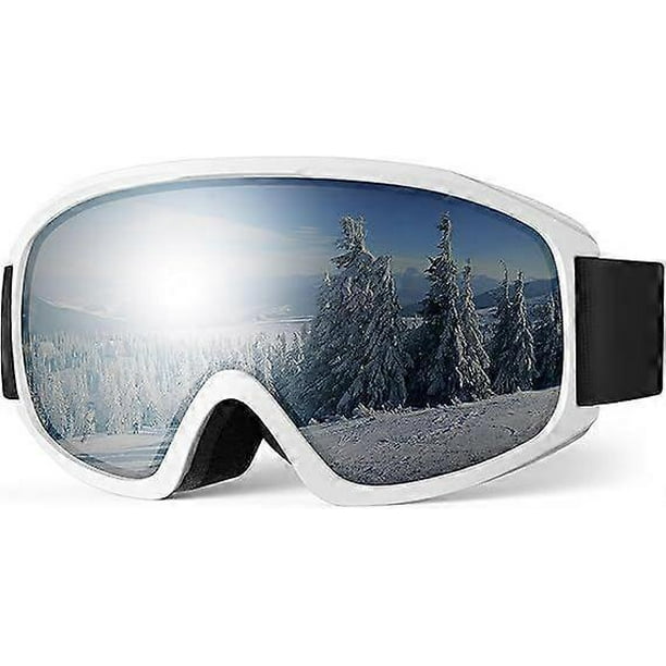 Ski Goggles, OTG Glasses Style Ski/Snowboard Goggles for Men, Women and Teens, Anti-Fog UV Snow Goggles (Silver)