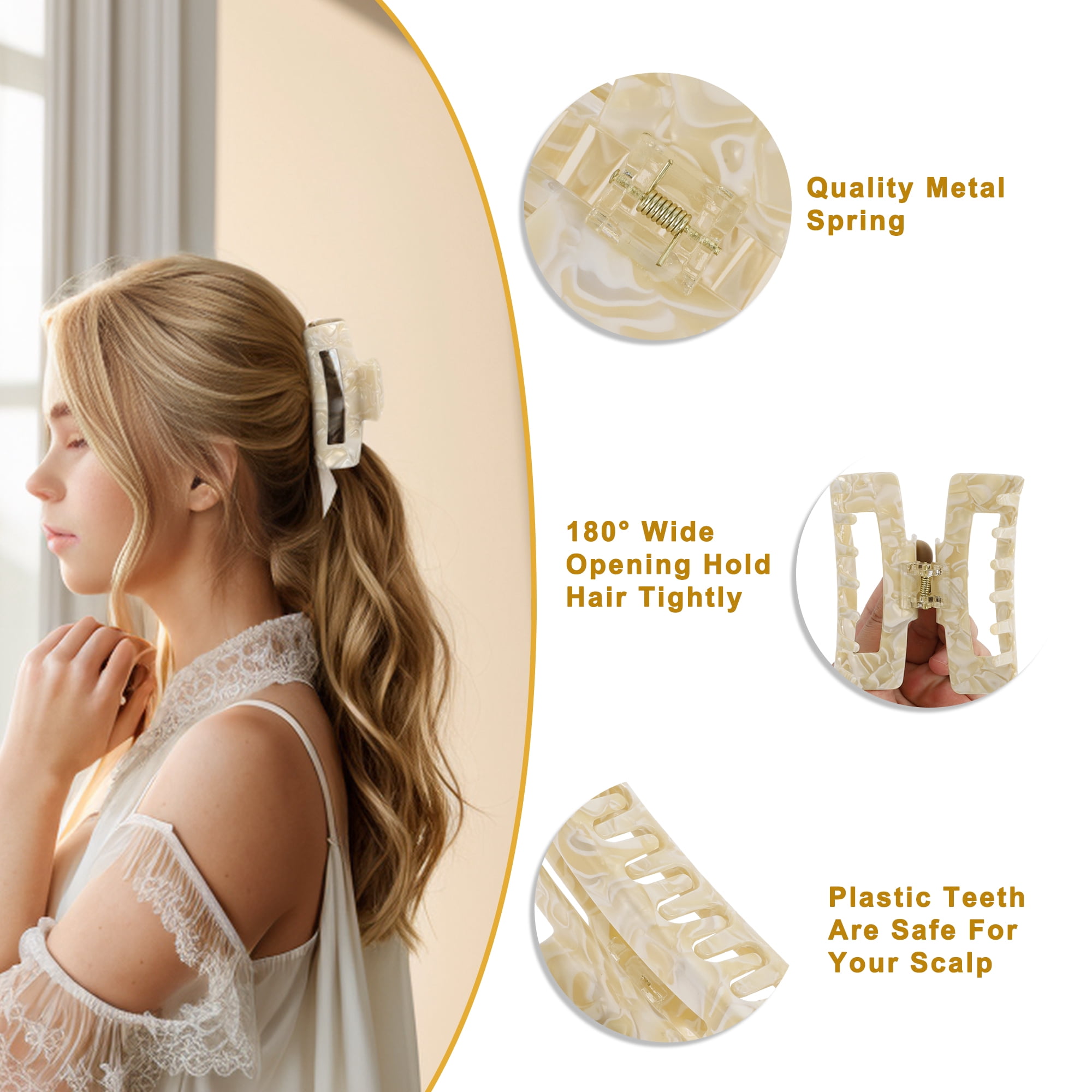 Unique Bargains Acetic Acid Tortoise Large Hair Claw Clips Beige