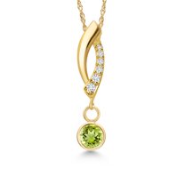 Gem Stone King 14K Yellow Gold Green Peridot and Lab Grown Diamond Pendant Necklace for Women | 0.33 Cttw | Gemstone August Birthstone | Round 4MM | With 18 inch Chain