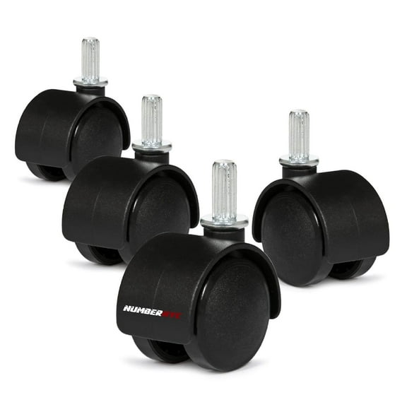 Set of 4 Caster Wheels for Black Plastic Office Chairs 2.5" Metal Thin Stem Casters