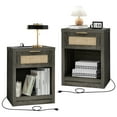 thumbnail image 1 of OAKHAM Rattan Nightstand Set of 2 with Charging Station, Bedside Table with Type-C/USB Port, Boho Side Tables End Table for Living Room, Bedroom, Midnight Oak, 1 of 7