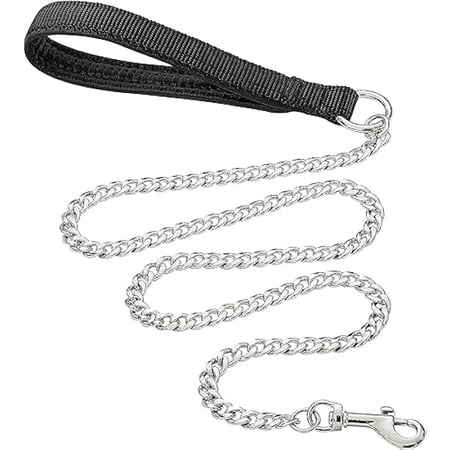 Eryueer Heavy Duty Metal Dog Leash 5 FT Chew Proof Pet Leash Chain with Soft Padded Handle for Large & Medium Size Dogs (5 FTx3 mm (20-100 lbs))