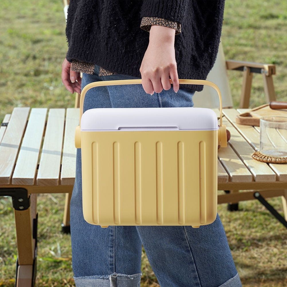 6L Camping Cooler Box Insulated Ice Chest Portable Outdoor Hard Cooler Sport Supplies (Custard)