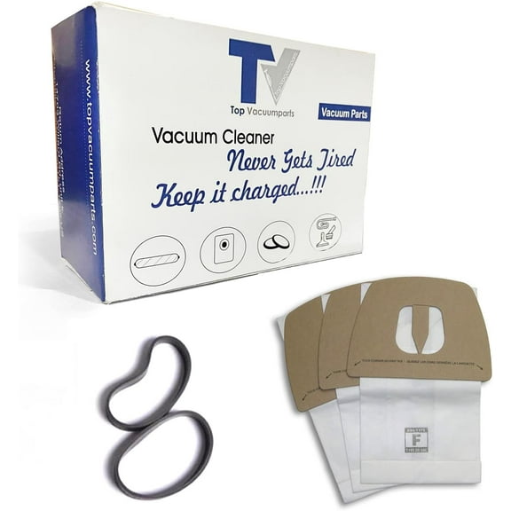 Replacement Part For Dirt Devil Vacuum Canister Model 082123 Type F 3PK Paper Bags With Style 3 Belts