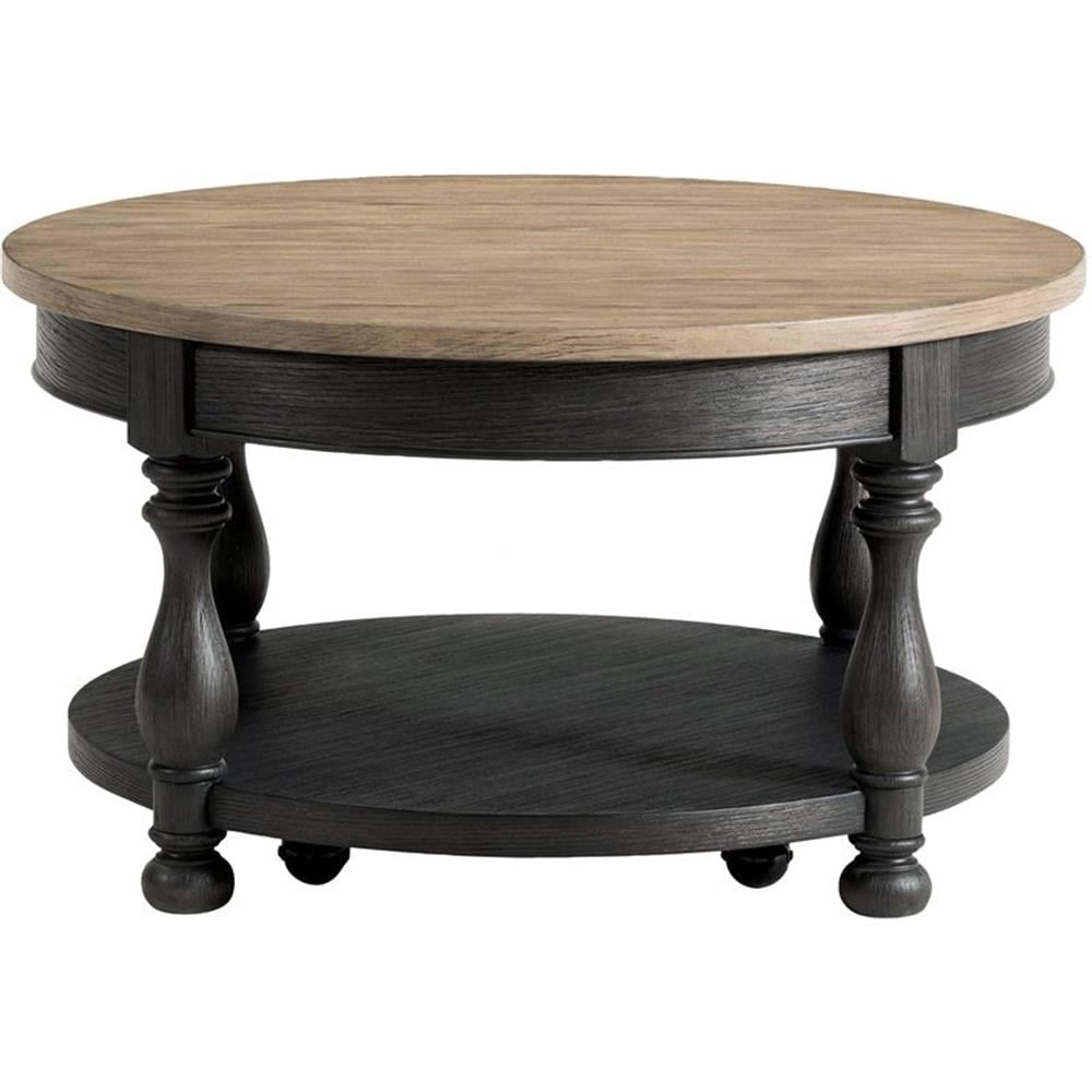 Pemberley Row Wood Antique Oak Matte Black Coffee Table Square Fixed Bottom Shelf 32"x32"x18"
