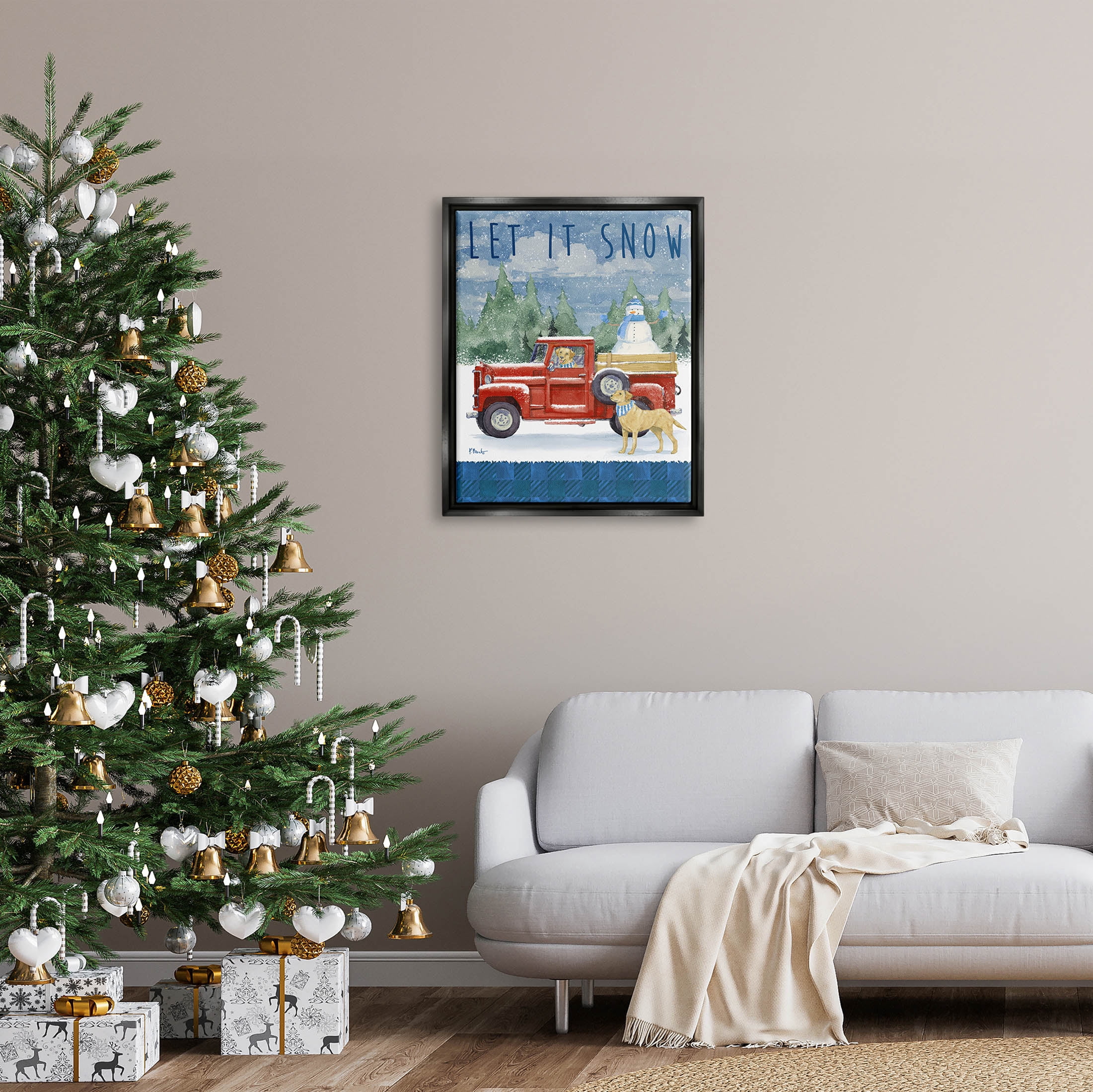 Stupell Industries Let It Snow Winter Dogs Graphic Art Jet Black Floating Framed Canvas Print Wall Art, Design by Paul Brent