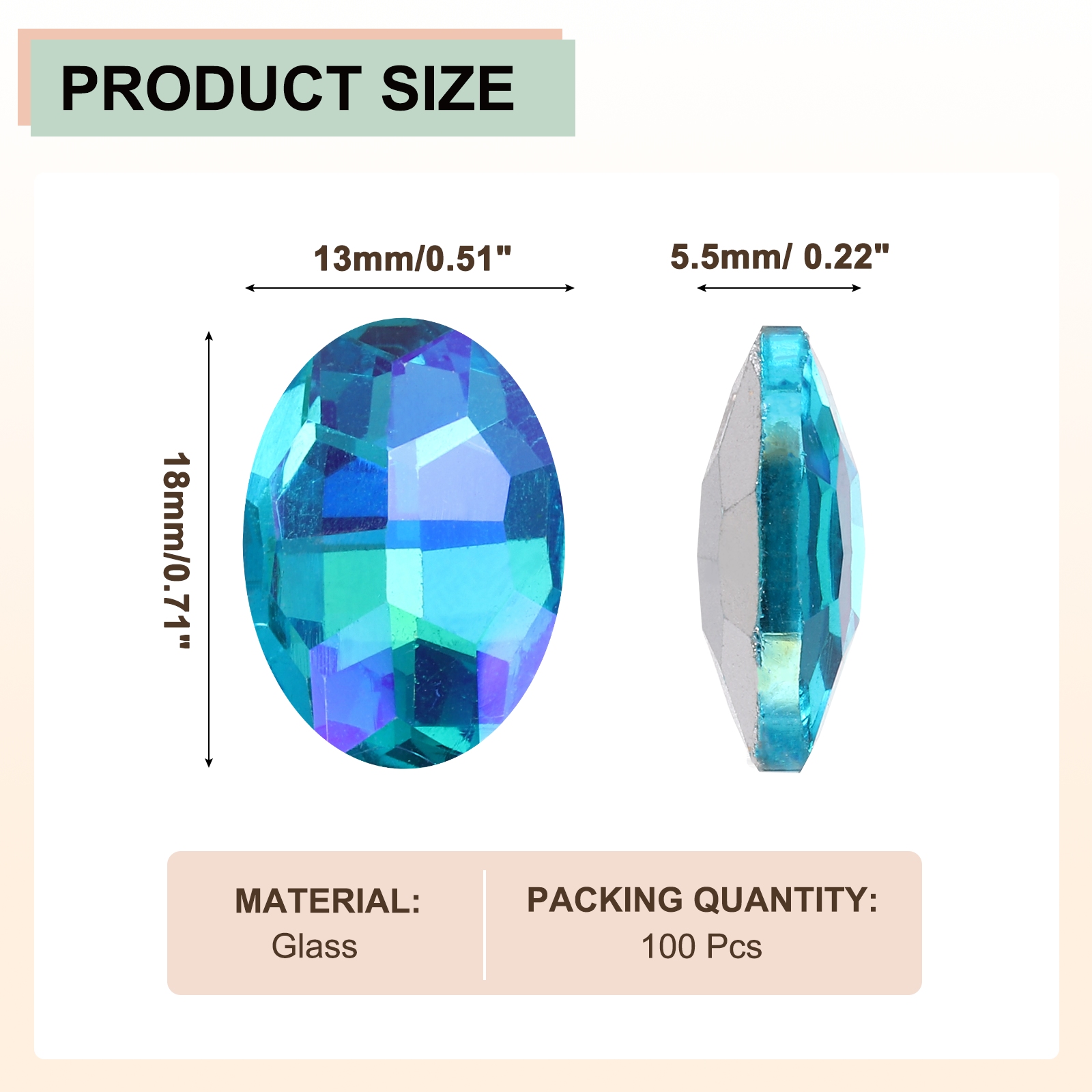 Uxcell 100Pcs Oval Pointed Back Rhinestone, 13 x 18 mm Oval Faceted Glass Rhinestone Gems Pointed Back Faceted Glass Beads for Jewelry Making DIY Crafts Shoes Crystal, Shiny Lake Blue