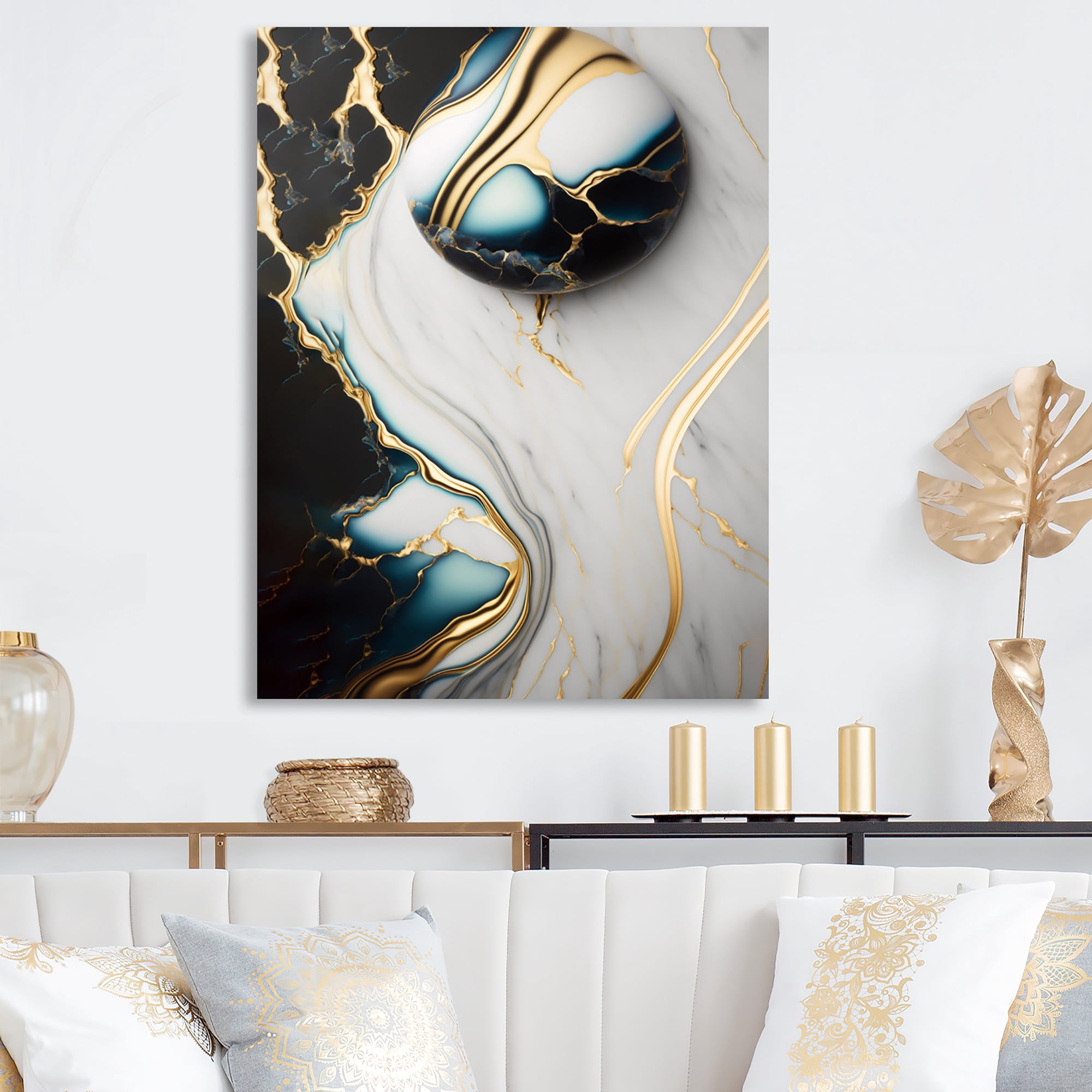 Designart Abstract Geode Gold And Green Marble IV Canvas Wall Art