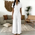 thumbnail image 6 of VBVC Women's Short Sleeve Wide Leg Jumpsuit , Belted Button Down Romper For Women , Ladies' Casual Shirt Style One Piece Outfit with Pockets,White,S-2XL, 6 of 7