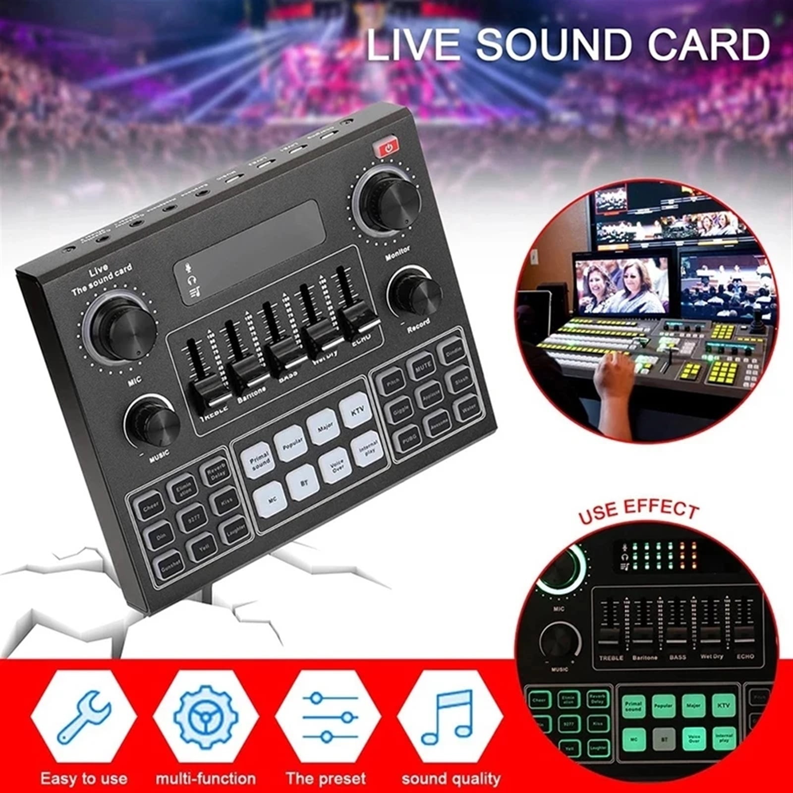 V9 Sound Card Stereo Audio Mixer with Effects and Voice Change for Computer Game Mobile Phone Live Broadcast ,Precision Control
