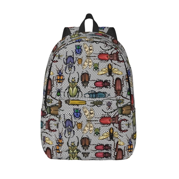 Hirioo Bright Insects Canvas Backpack, Durable Travel Backpack with Multiple Compartments,Large Capacity, Backpack for School, Hiking, Work