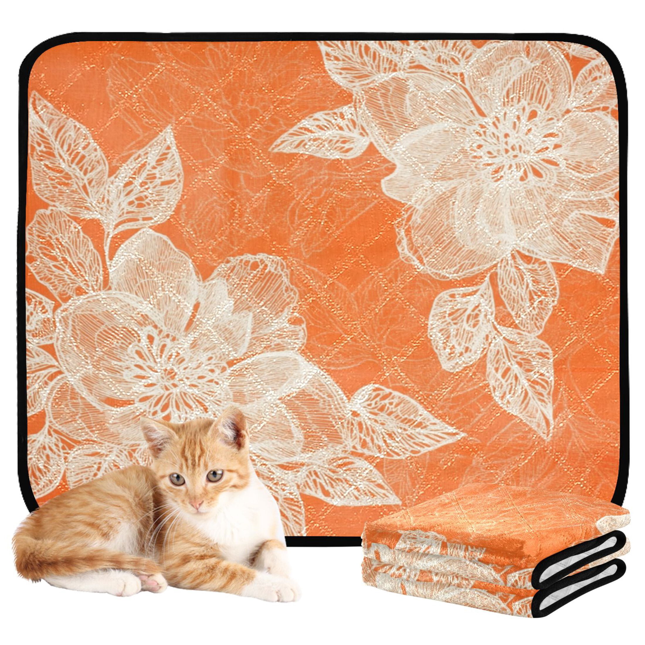 Qxltty Peach Lace Pattern on Orange Background Cat litter Pads Pet Set of 2 Diaper Mats Center Anti-leakage Layer Absorbent Soft and Comfortable