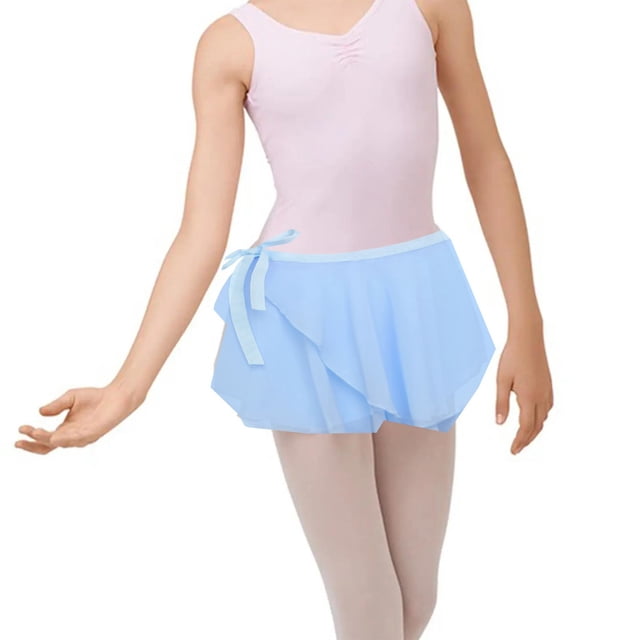 GiLiling Girls Ballet Skirts, Chiffon Wrap Mini Skirt with Ribbon Tie, Adjustable Dance Skirt for Ballet Class Performance Gymnastics (Light Blue, 6-7 Years)