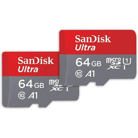SanDisk 128GB (64GB x 2) Ultra microSDXC A1 UHS-I/U1 Class 10 Memory Card with Adapter, Speed Up to 140MB/s (SDSQUAB-064G-GN6MT)