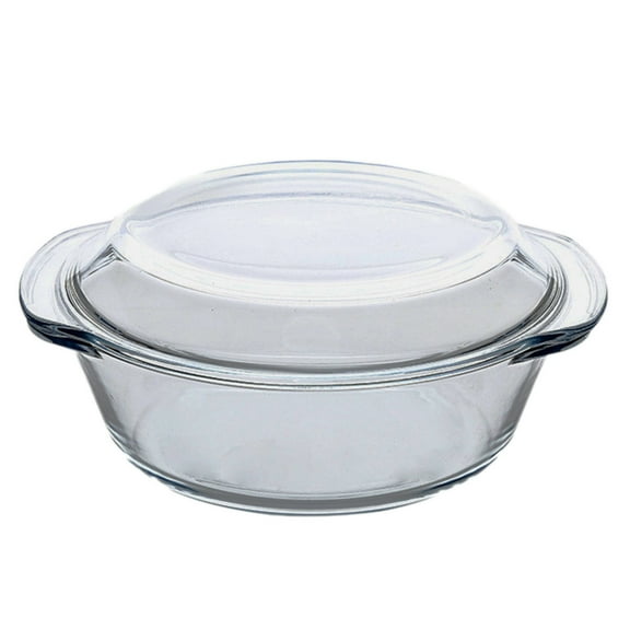 Small Round Glass Casserole Dish with Lid - 2L Microwavable & Oven Safe Baking Bowl, Tempered for Durability, Freezer & Dishwasher Friendly, Easy-Grip Design