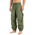 thumbnail image 5 of Men's Casual Straight Cargo Pants, Trousers, Joggers, Elastic Waist Drawstring Stretchy Lightweight Breathable Quick Dry, Multi-Pocket Relaxed Fit, Daily Gym Hiking Streetwear, 5 of 7