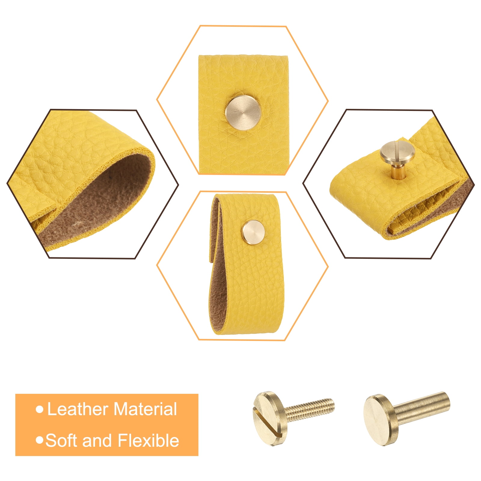Unique Bargains Leather Drawer Pulls Replacement of Traditional Knobs for Drawer Yellow