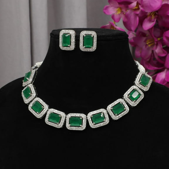 PADMAAY® Necklace choker with earring set -Classic royal CZ set-(Cubic zirconia)