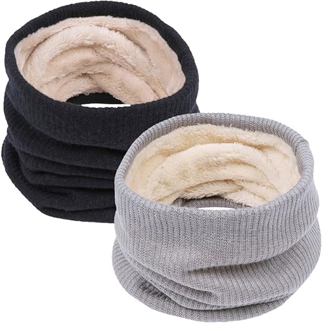 Paquete de 2 - Bufanda de invierno de doble capa, calentador de cuello de punto, bufanda redonda con forro de lana, regalo