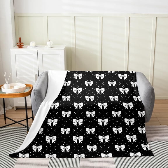 Black Bowknot Throw Blanket for Couch Sofa Bed